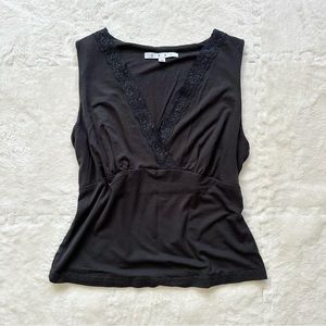 Cabi black lace trimmed sleeveless blouse, size medium